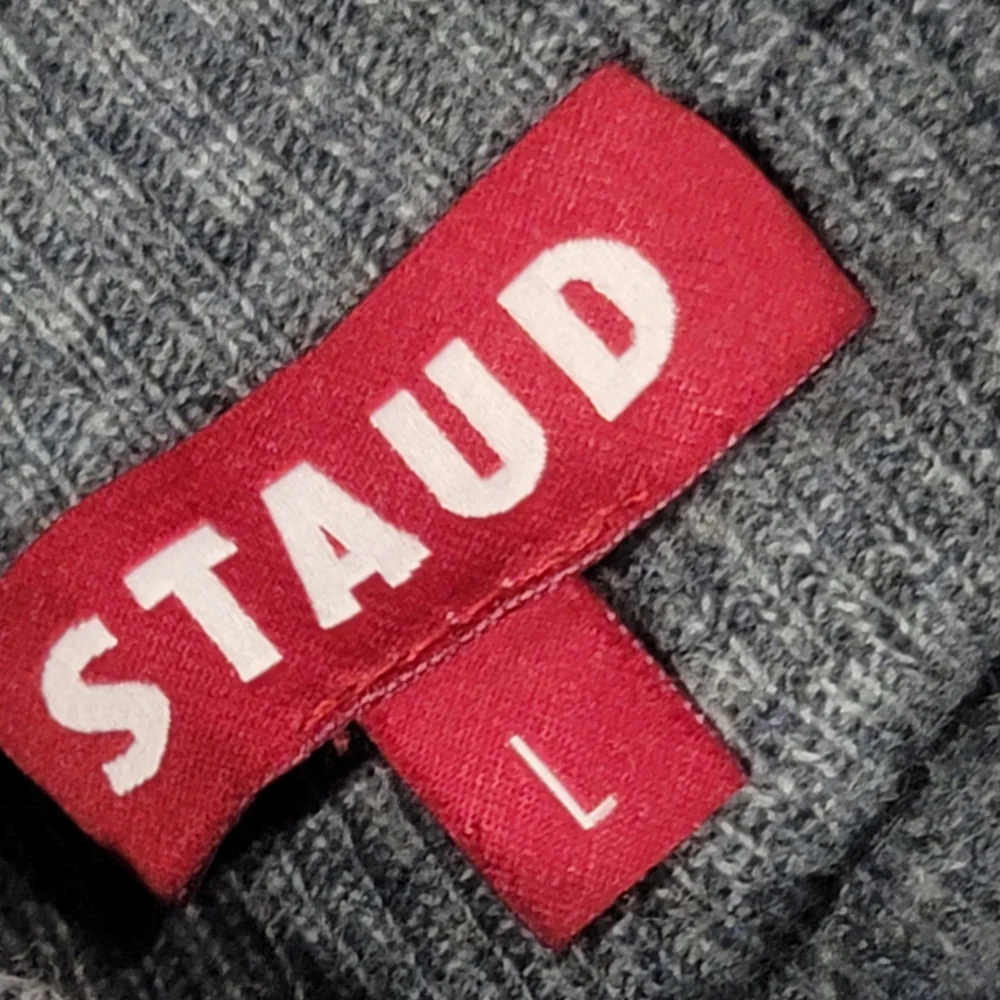 STAUD Ramona Ribbed Wool Blend Midi Dress Grey Charcoal Size Large NWT - Picture 2 of 11